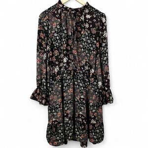 Emma & Michele Floral Long Sleeve Dress - Black and Red